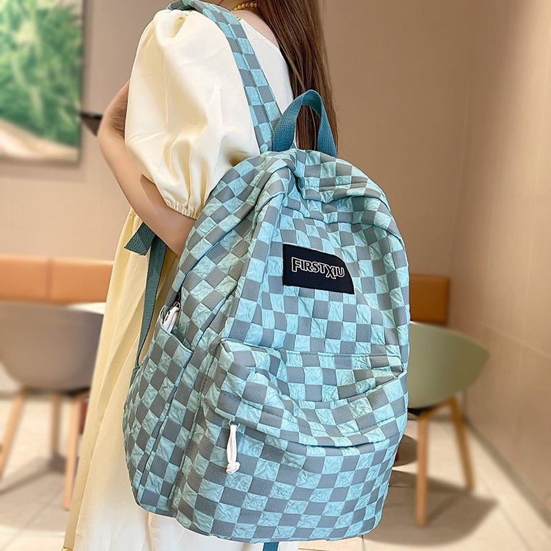 Girl Plaid School Bag Trendy Female Laptop College Backpack Ladies Lattice Book Bags Fashion Women Cute Harajuku Backpack Kawaii