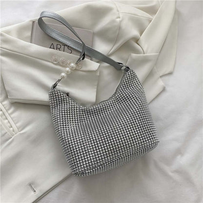 New Fashion Rhinestones PU Leather Women Shoulder Bags Small Handbags Pure Color Casual Female Shoulder Underarm Bags Totes