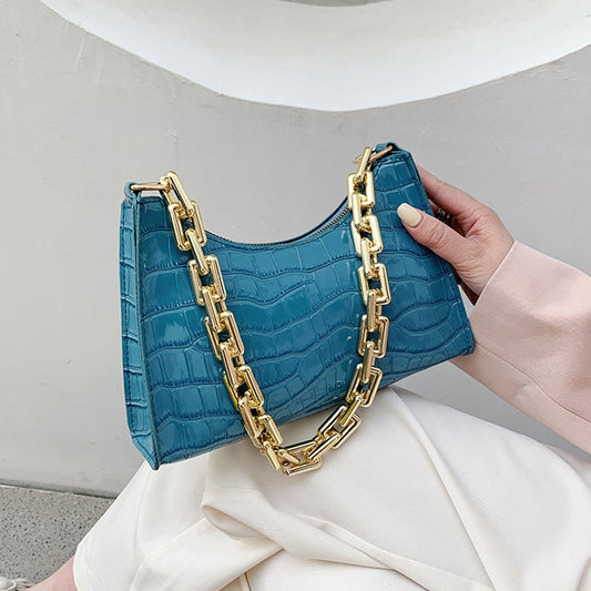 Crocodile Pattern Zipper Handbags New Fashion Texture Embossed Lacquer Shoulder Bag Simple and Small Square Bags for Women