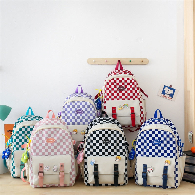 Women's Bag New Plaid Large Capacity School Bag Light Weight Schoolbag Female Shopping Bags Cute Student Backpack for Girls Boys