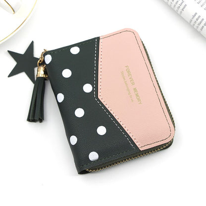 Fashion Wallets For Women Ladies Short Polka Dot Stitching Wallet Ladies Tassel Coin Purse Multifunctional Card Case Money Bag