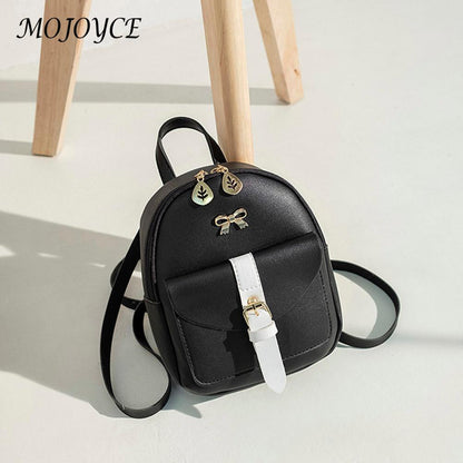 Leather Messenger Bags Hit Color Bowknot Backpacks Women Small Shoulder Crossbody Bags Portable Women Backpack