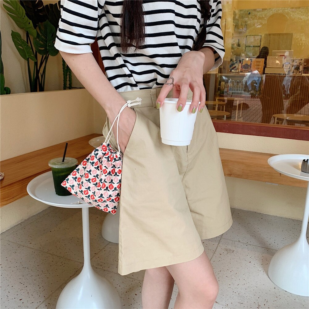 Retro Grid Floral Makeup Toiletry Drawstring Bags Women Finishing Storage Pouch Korea Ins Cosmetic Bag Gift Jewelry Organizer