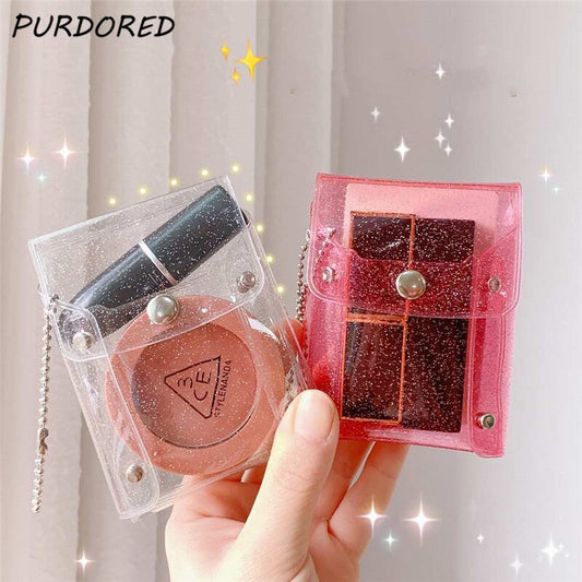 PURDORED 2 pcs/set  Mini Clear Women Lipstick Bag Waterproof  Pvc Transparent Card Bag Portable Mini Creative Small Card Wallet