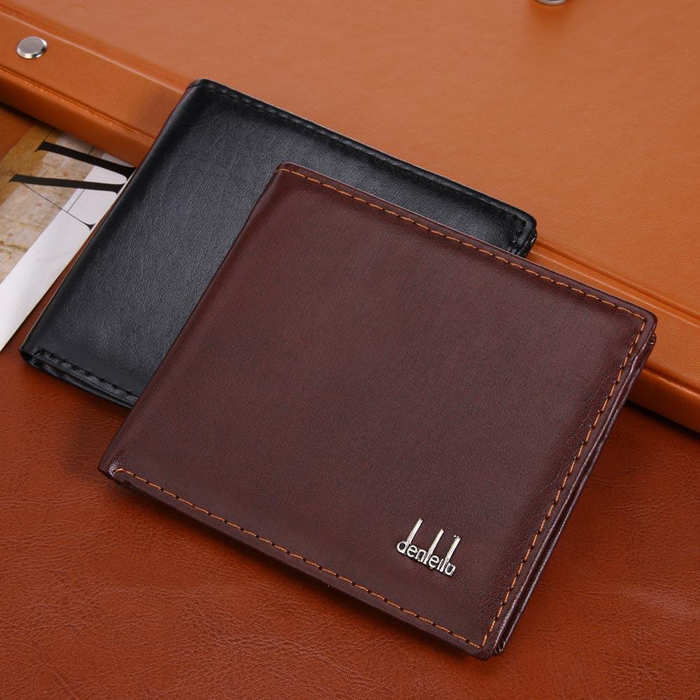 Fashion Men Short Wallets Thin Business Daily Shopping PU Coin Purse Flap Money Bags Cross Square Black Vintage Simple Bags