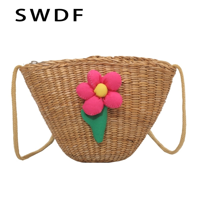 SWDF New Popular Bag Women&#39;s Fashion Bags Summer Small Vacation Bag Beach Bag Crossbody Straw Basket Bag Bucket Bag Shoulder Bag