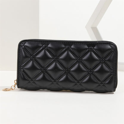 New Pu Leather Metal Zipper Premium Wallet Ladies Fashion Luxury Clutch Large Capacity Multi-card Solid Color Plaid Storage Bag