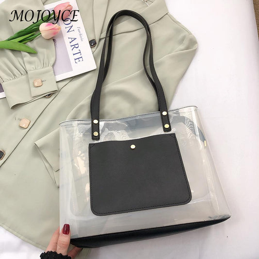 Fashion PVC Clear Shoulder Bag For Women Casual Solid Color Transparent Handbags Portable Summer Beach Shopping Clutch Purses