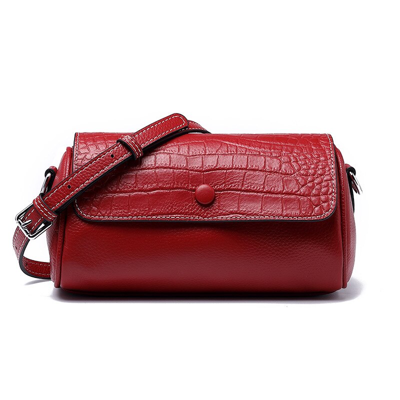 Women&#39;s Croco Genuine Leather Shoulder Bag Lady Luxury Cowhide Real Leather Barrel-shaped Messenger Crossbody Packfor Girls