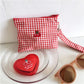 1 Pc Ins Cherry Red Plaid Makeup Lipstick Bag Young Girls Sweet Clutch Make Up Wrist Pouch For Women Travel Cosmetic Case Bag