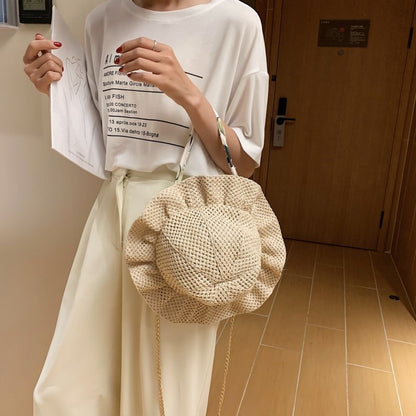 Summer Straw Woven Women &#39;S Pouches New Trendy Fashion Chain Versatile Ins Messenger Bag Internet Famous Hat Bag