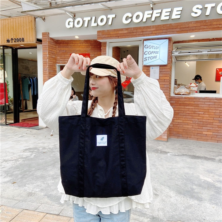 New Retro Women&#39;s Shoulder Bag Simple Solid Color Small Fresh Canvas Bag Literary Women&#39;s Buckle Tote Bag Large Capacity Handbag