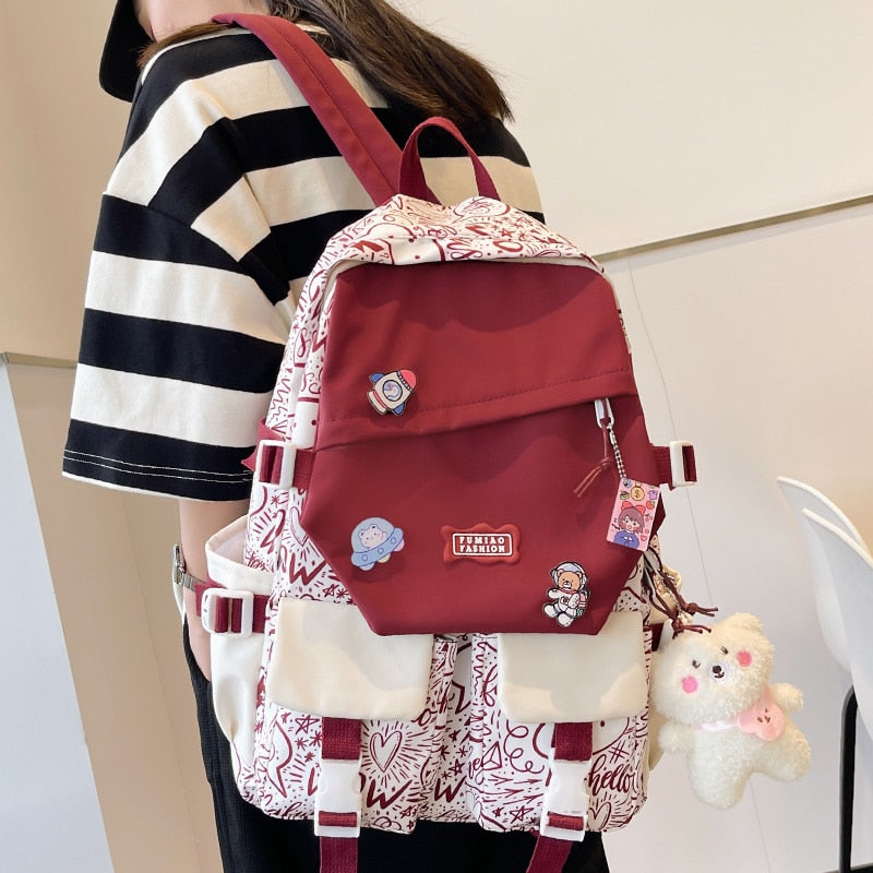 Girl Travel Kawaii Cartoon Print School Bag Trendy Female College Backpack Fashion Ladies Student Backpack Women Laptop Book Bag