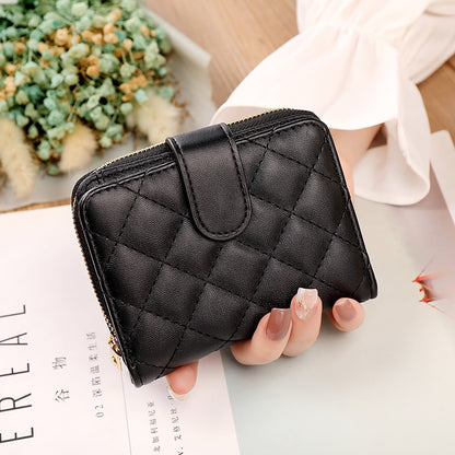 Geestock Fashion Organ Card Holder Wallets for Women Lingge Short    Purse Simple Generous Ladies Zipper Wallet Credit Holders