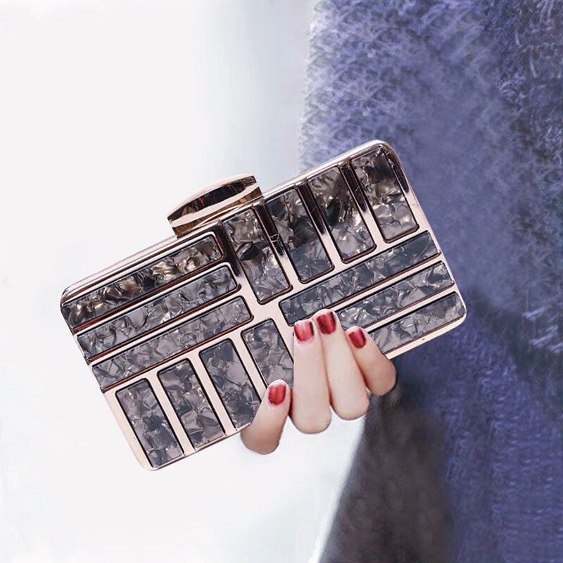 Blue Acrylic Lattice Design Women Acrylic Evening Clutches Bags Small Party Minaudiere Handbags Purse Wedding Box Female Bolsos