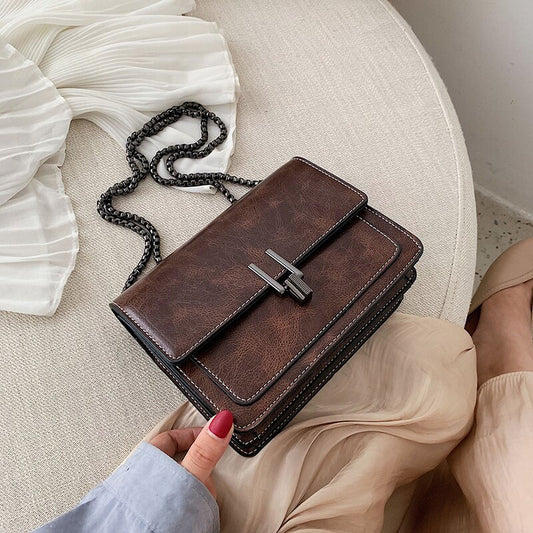 Women Small Leather Shoulder Square Purse Girls Brown Cross Body Bags Solid Color Vintage Messenger Bag