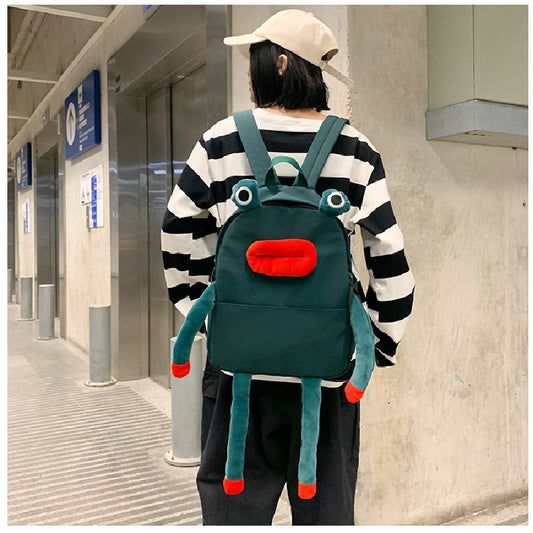 Women Funny schoolbag Japanese new fashion personality frog shoulder bag Girl student cute cartoon trave backpack