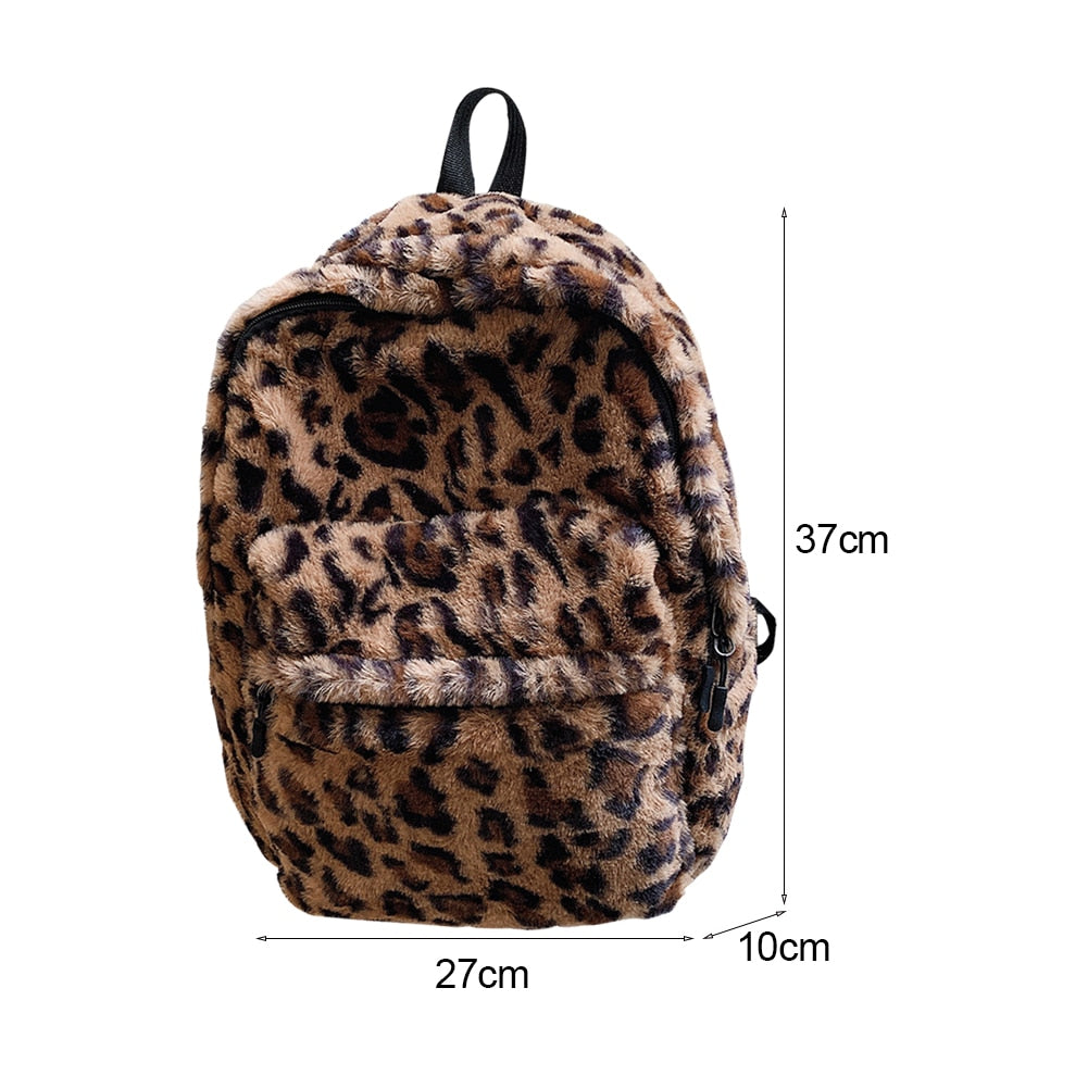 Casual Plush Backpack School Shoulder Bag Women Animal Cow Pattern Travel Backpack Lady Teenager Student Capacity Backpack