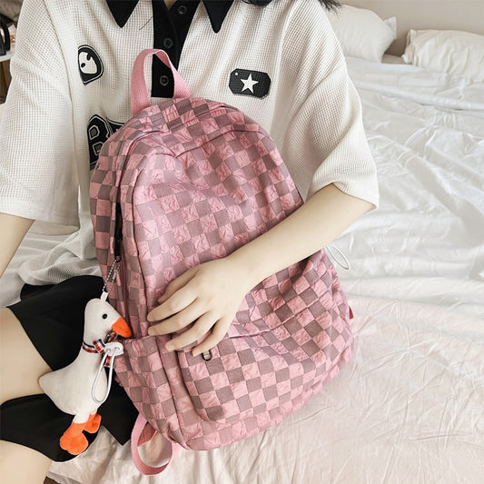 Fashion Plaid Women Backpack Female Cute Nylon Travel Bag Kawaii Girls Schoolbag Student Bookbag Waterproof College Cool Mochila