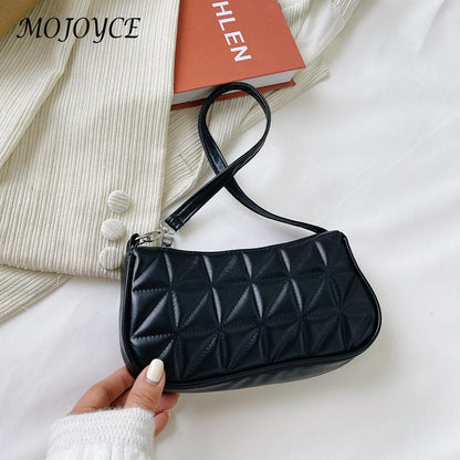 Fashion Women Embossed Geometric PU Leather Shoulder Handbag Checker Pattern  Underarm Bag Casual Ladies Solid Color Small Purse