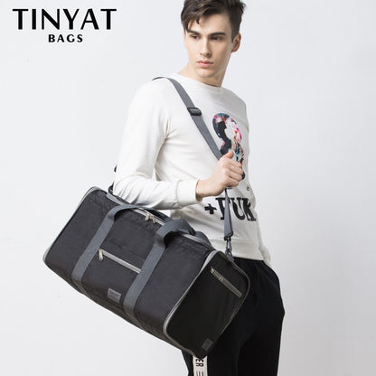 TINYAT Male Men Travel Bag Folding Bag Protable Molle Women Tote Waterproof Nylon Casual Travel Duffel Bag Black luggage T-306