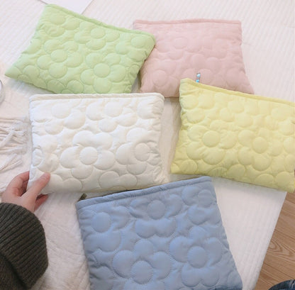 Korean Solid Color Quilted Makeup Bag Cute Flower Women&#39;s Comestic Bag Case Travel Toiletry Bags Beauty Case Portable Inner Bag