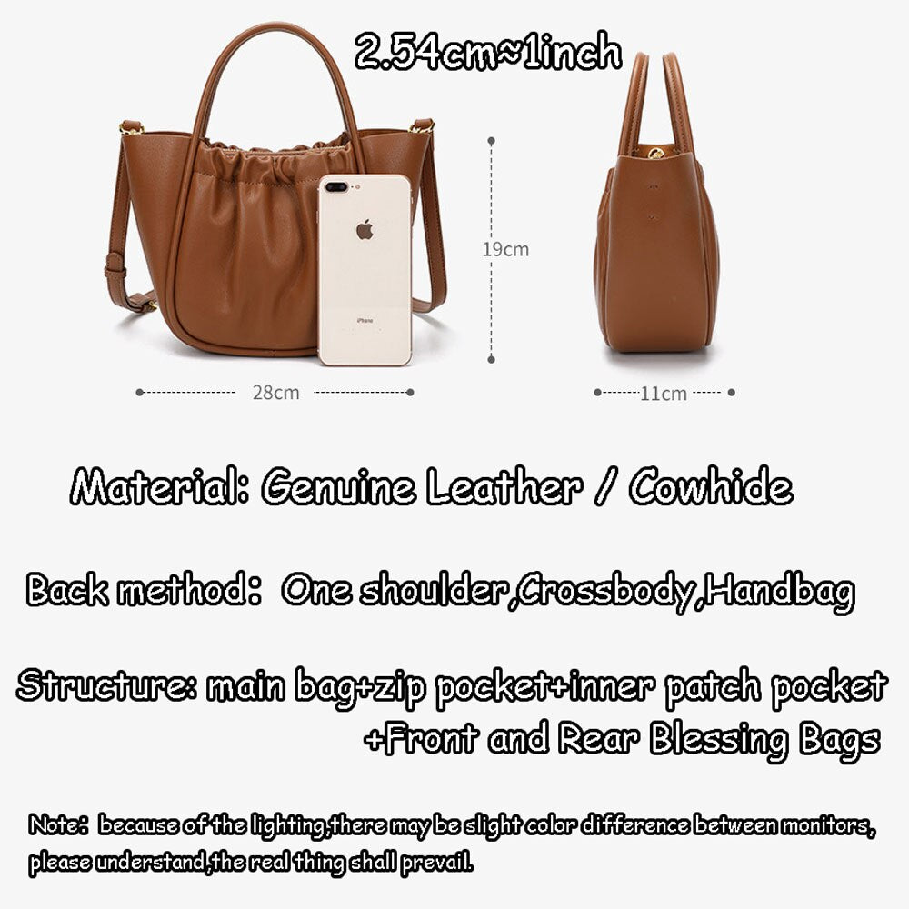 Designer Pleated Handbags For Women Genuine Leather Trend Shoulder Bags Shopping Basket Ladies High Capacity Crossbody Bag Purse