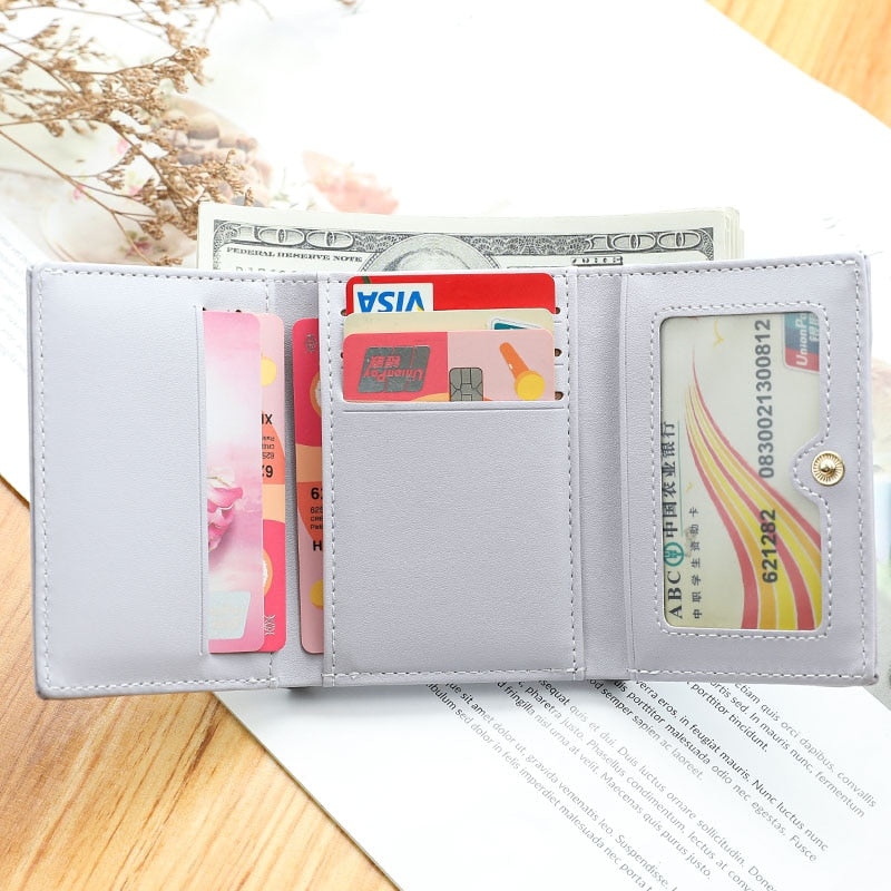 Brand Designer Cute bear Small Three Fold Wallets For Women Soft PU Leather Card Holder Purse Ladies  Fashion Purses Female