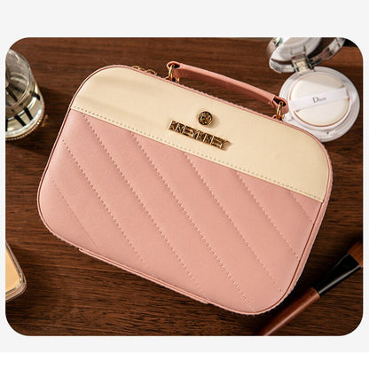 Portable Cosmetic Bag Women Solid Large Capacity Travel Makeup Bags with Mirror Ins Fashion Business Beauty Storage Box Female