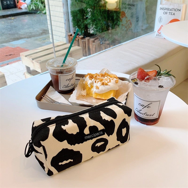 Japanese Style Plaid Cosmetic Bag Women Canvas Handbags Purse Organizer Pencil Bags Lipstick Bag Makeup Bag Women Leopard Bag