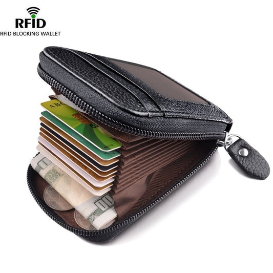 Men&#39;s Wallet Genuine PU Leather Credit Card Holder RFID Blocking Zipper Pocket Men bag Multi-card zipper