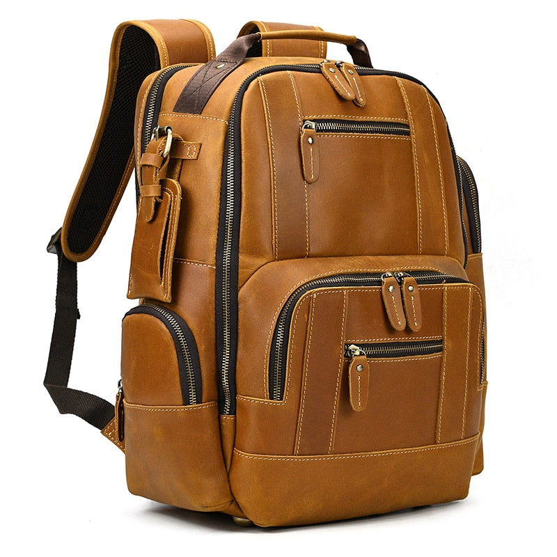 Newsbirds men&#39;s leather backpack retro luxury fashion style bagpack travel bag backpack shoold bag for man leather daypack men