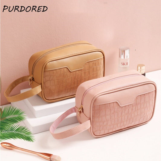 PURDORED 1 Pc Women Large Makeup Bag  Zipper Waterproof Pu Leather Cosmetic Bag Female Travel Make Up Organizer Beauty Case