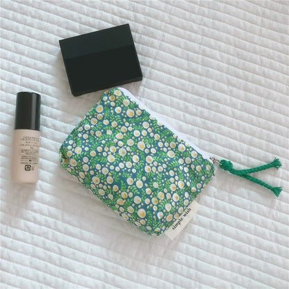 Women Lipstick Makeup Case Cute Small Cosmetic Make Up Bag Mini Cotton Floral Organizer Bags Girl Small Coin Pouch Case Purse