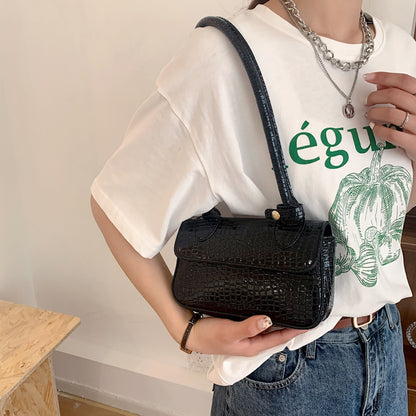 Fashion Alligator Pattern Leather Shoulder Underarm Bag for Women Female Luxury Handbags Candy Color Small Top-handle Clutch