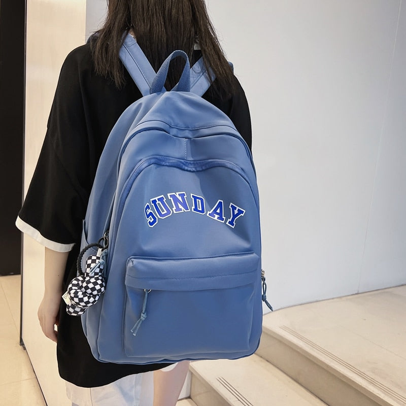 DCIMOR New Waterproof Nylon Women Backpack Female Kawaii Letter Printing Portable Travel Bag Cool Schoolbag for Teenage Girls