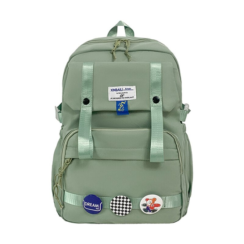 New Women Green Waterproof Cute Backpack Girl Travel School Bag Fashion Female Laptop Solid Color College Backpack Lady Book Bag