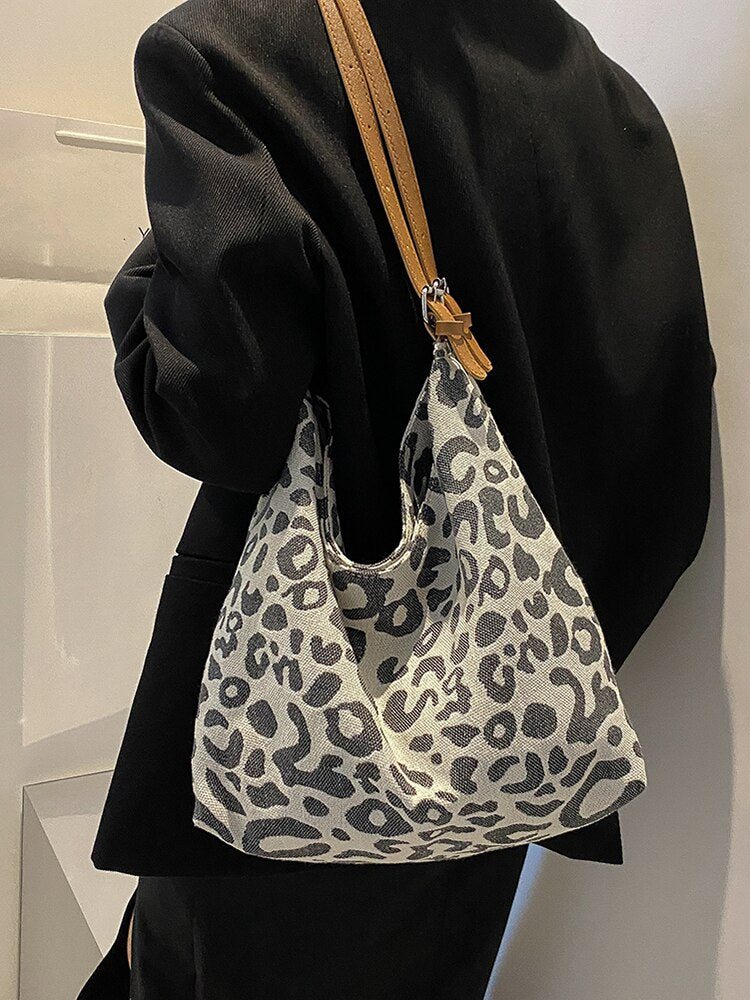 Female Retro Leopard Fashion Leopard Pattern Shoulder Bag Retro Straddle Bag Casual Large Underarm Bags Handbag