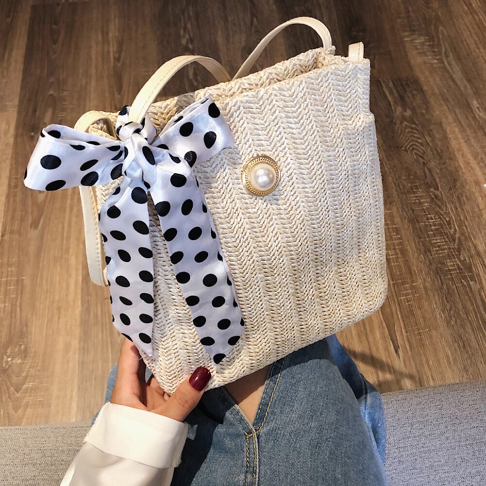 Casual Straw Woven Handbags Women Summer Holiday Beach Bow Totes Top-Handle Bags Fashion Ladies Undearm Shoulder Bags