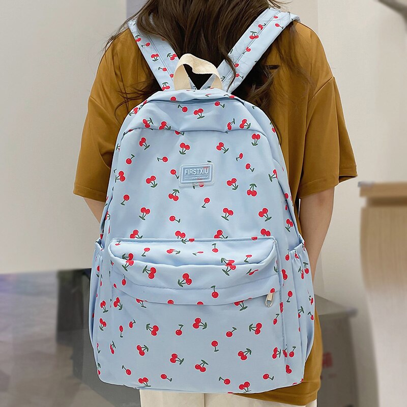 New Female Cute Cherry Floral Print Laptop College Backpack Lady Book Bag Women Kawaii Backpack Student Fashion Girl School Bags