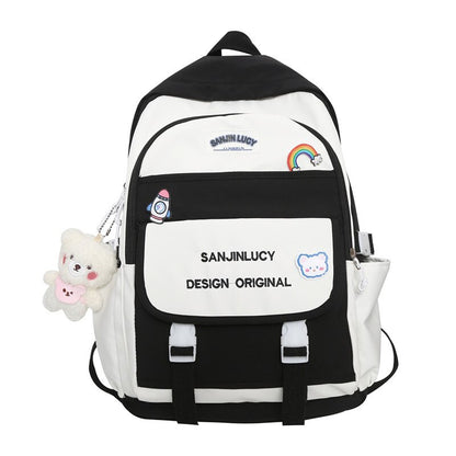 Simple and Lovely Women&#39;s Fashion Backpack Large Nylon Waterproof Large Capacity Badge School Backpack Teenager Backpack Women