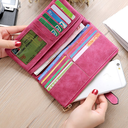 Geestock Women Long Wallets Coin Purse PU Matte Two Fold Wallets Zipper Mobile Phone Design Card Holder Ladies Clutches Wallet