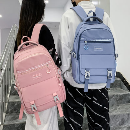 Pink Women&#39;s Backpack Fashion Korean Version Large Capacity Waterproof Nylon Travel Backpack Multi-Pocket Student School Bag