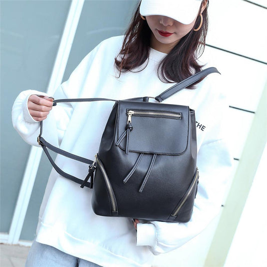 Fashion Simple Backpack PU Leather Travel Retro Solid Color Women&#39;s Wild Vintage Drawstring Shoulder Bag Girl School Bag