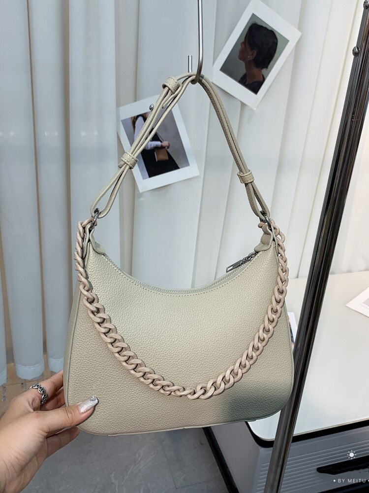 New Occident Style Fashion Chain Handle PU Leather Crossbody Sling Bags Lady Woman Handbag Crossbody Slingle Shoulder Totes Bag