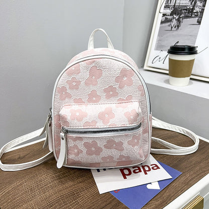 Fashion Flower Print Backpacks for Girls Casual Soft Canvas Student School Bag Female Solid Color Designer Shoulder Rucksack