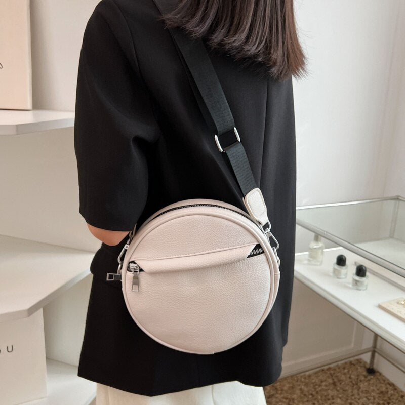 Fashion Classic Small Round Bag Women&#39;s Retro Luxury Design Leather Texture Lychee Pattern Single Shoulder Messenger Casual Bag