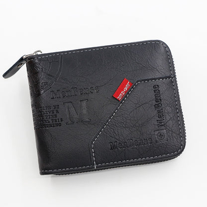 Men&#39;s Wallet Made of Leather Wax Oil Skin Purse for Men Coin Purse Short Male Card Holder Wallets Zipper Around Money Coin Purse