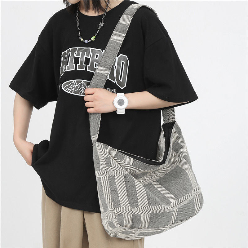 Women Messenger Bags Vintage College Couple All-match Shoulder Cross-body Large Capacity Bag Jacquard Striped Handbags Harajuku