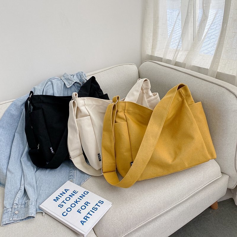 Canvas Large Women Shoulder Shopper Bag Eco Cotton Cloth Woman Student Tote Shopping Bags Fabric Female Handbag Ladies Book Bag
